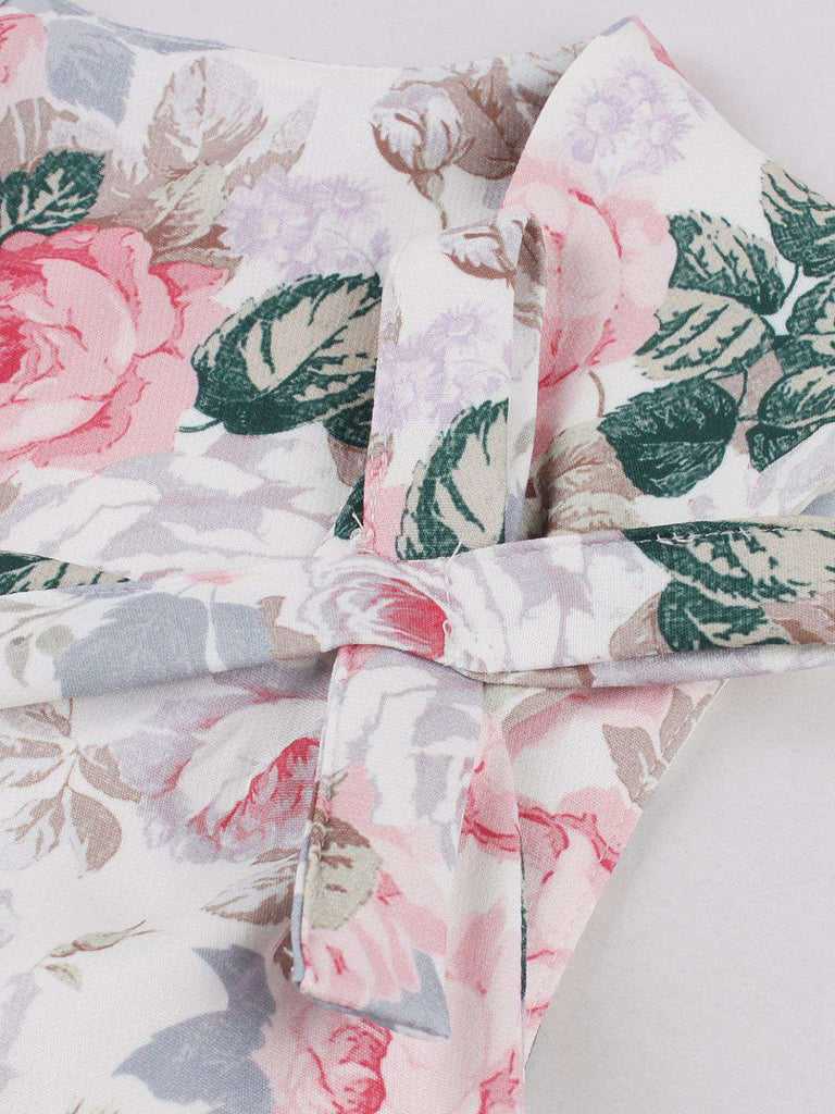Pink 1950s Floral Bow Sweetheart Neck Swing Dress - vintage dress, retro fashion, rockabilly