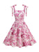 Pink 1950s Floral Lace-Up Swing Dress - vintage dress, retro fashion, rockabilly