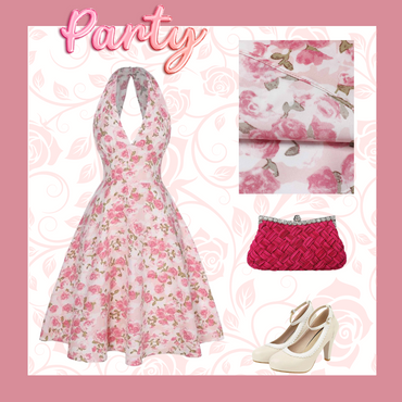 She slips into this Pink 1950s Floral V-Neck Dress and suddenly it's a 1950s daydream