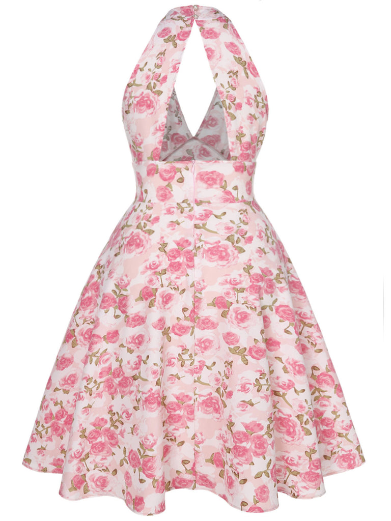 Pink 1950s Floral V-Neck Dress — the kind of 1950s dress that makes strangers smile