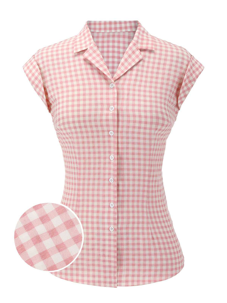 Pink 1950s Gingham Plaid Lapel Shirt: timeless style reimagined