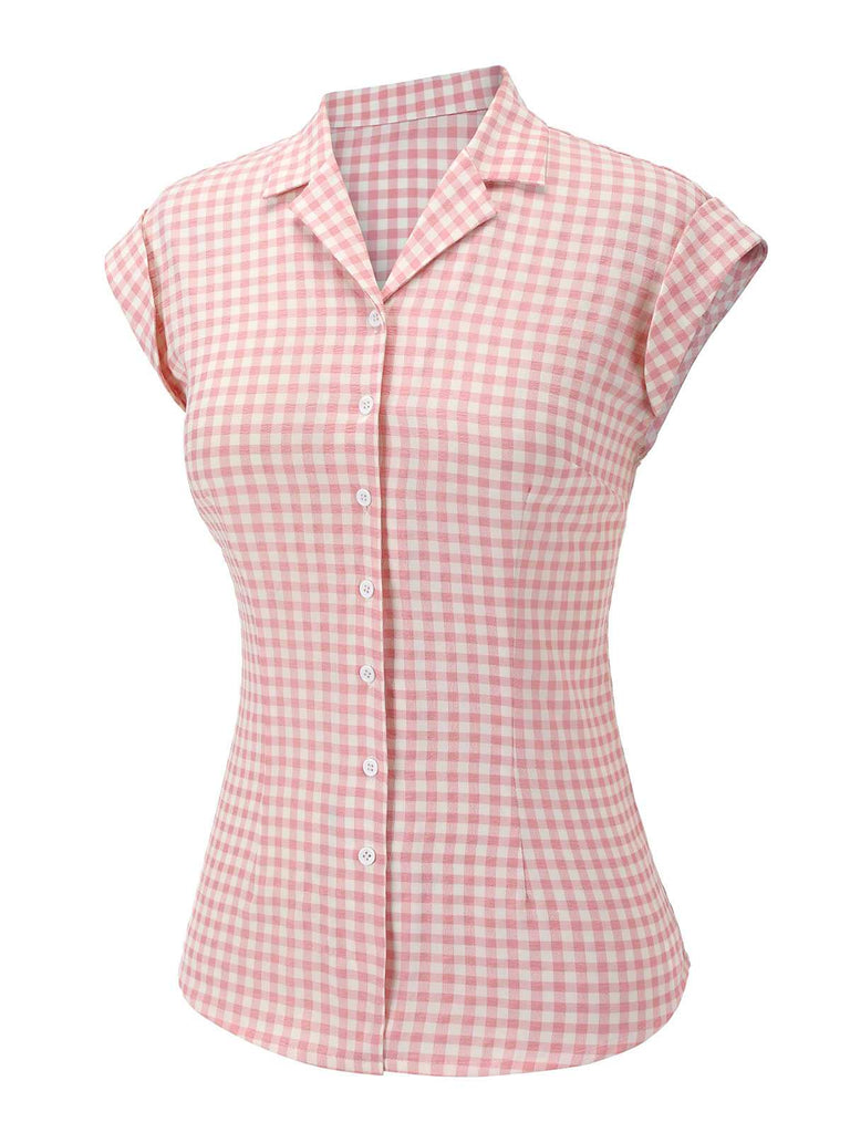Pink 1950s Gingham Plaid Lapel Shirt: timeless style reimagined