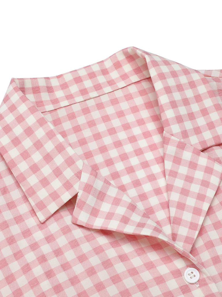 Pink 1950s Gingham Plaid Lapel Shirt: timeless style reimagined