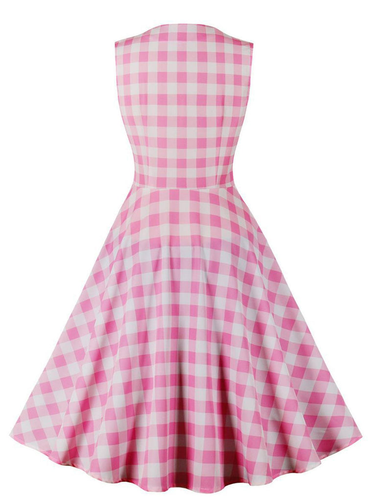 Pink 1950s Gingham Plaid Sleeveless Dress: where 1950s romance meets her modern spirit