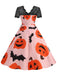 Pink 1950s Halloween Pumpkin Bats Lace Dress, vintage dress, retro fashion, rockabilly, pin-up fashion - perfect for women who love vintage and retro fashion