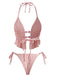 Pink 1950s Halter Beaded Jacquard Solid Bikini Set | vintage swimwear, retro swimsuit, pin-up style - perfect for retro fashion enthusiasts