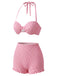 [Pre-Sale] Pink 1950s Halter Smocked Bikini Set & Strawberry Cover Top - vintage top, retro blouse for vintage lovers