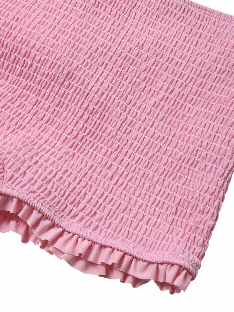 [Pre-Sale] Pink 1950s Halter Smocked Bikini Set & Strawberry Cover Top - vintage top, retro blouse for vintage lovers