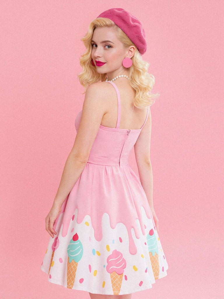 Pink 1950s Ice-Cream Sweetheart Neck Dress - vintage dress, retro fashion, rockabilly