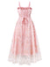 Pink 1950s Lace-Up Straps Floral Mesh Dress: where 1950s romance meets her modern spirit