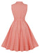This Pink 1950s Plaid Buttoned Lapel Belted Dress wraps her in 1950s elegance, one twirl at a time