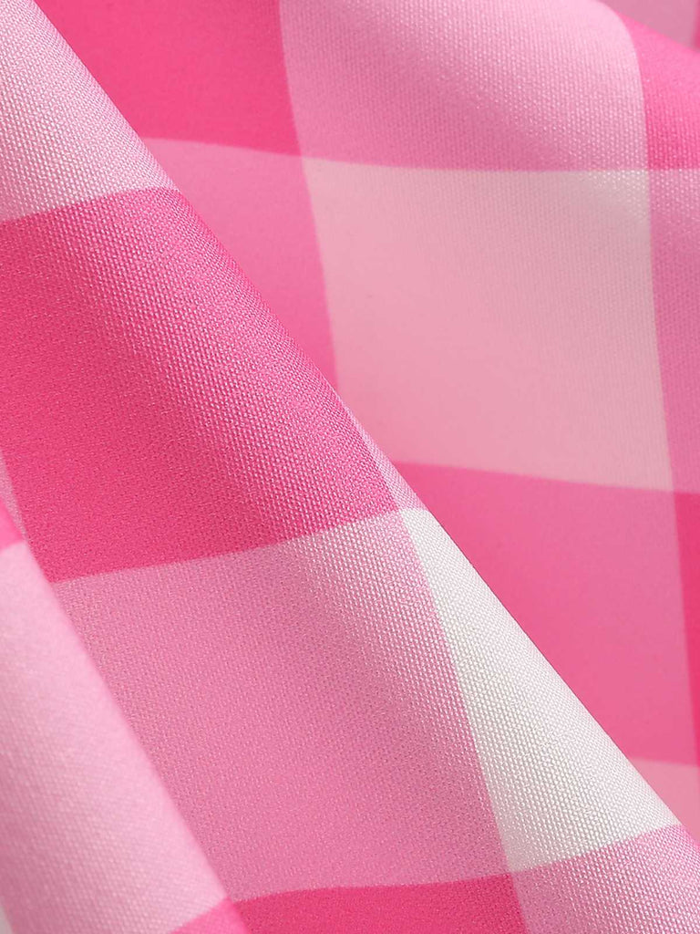 Pink 1950s Plaid Patchwork Spaghetti Straps Dress — the kind of 1950s dress that makes strangers smile