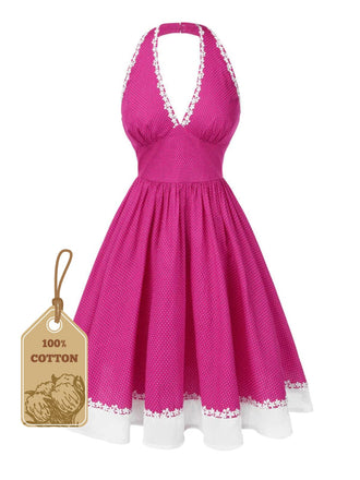 She slips into this Pink 1950s Polka Dots Halter Cotton Dress and suddenly it's a 1950s daydream