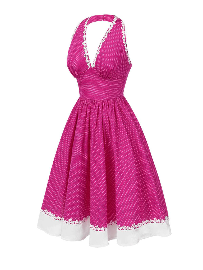 Pink 1950s Polka Dots Halter Cotton Dress — a 1950s silhouette that turns sidewalks into runways