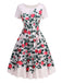 Pink 1950s Rose & Green Leaf Swing Dress: beautiful vintage dress, retro fashion, elegant style with timeless appeal