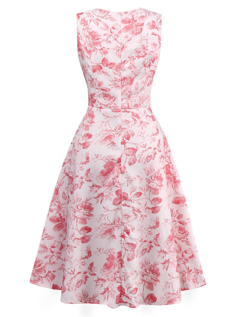 Pink 1950s Roses Sweetheart Neck Swing Dress - vintage dress, retro fashion, rockabilly