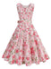 Pink 1950s Round Neck Roses Belted Dress - vintage dress, retro fashion, rockabilly