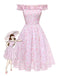 Pink 1950s Ruffled Off-Shoulder Floral Dress - vintage dress, retro fashion, rockabilly