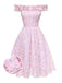 Pink 1950s Ruffled Off-Shoulder Floral Dress - vintage dress, retro fashion, rockabilly