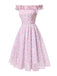 Pink 1950s Ruffled Off-Shoulder Floral Dress - vintage dress, retro fashion, rockabilly