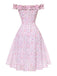 Pink 1950s Ruffled Off-Shoulder Floral Dress - vintage dress, retro fashion, rockabilly