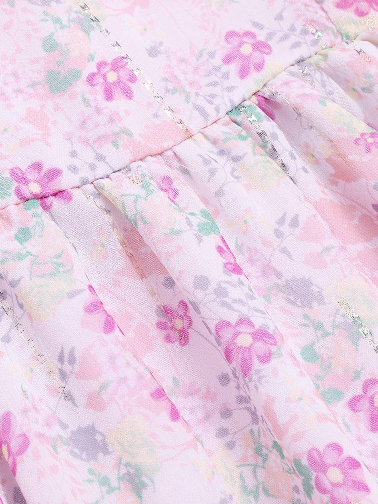 Pink 1950s Ruffled Off-Shoulder Floral Dress - vintage dress, retro fashion, rockabilly