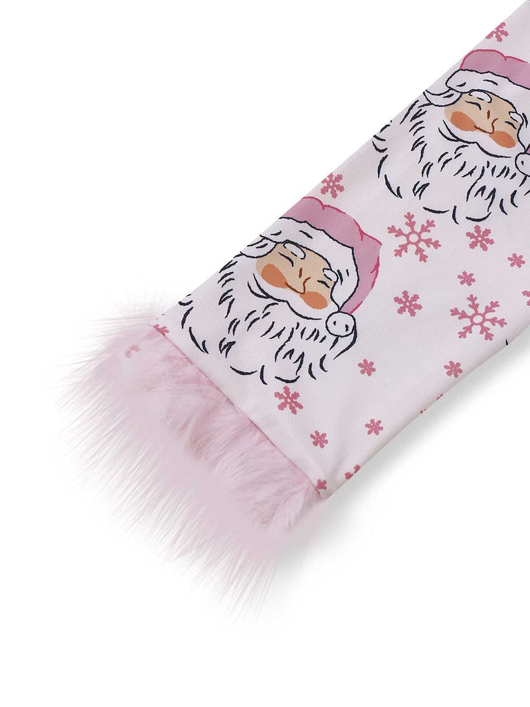 Pink 1950s Santa Print Fur Trim Pajama Set - vintage fashion, retro style