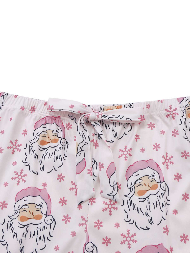Pink 1950s Santa Print Fur Trim Pajama Set - vintage fashion, retro style