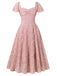 She slips into this Pink 1950s Solid Lace Heart Collar Dress and suddenly it's a 1950s daydream