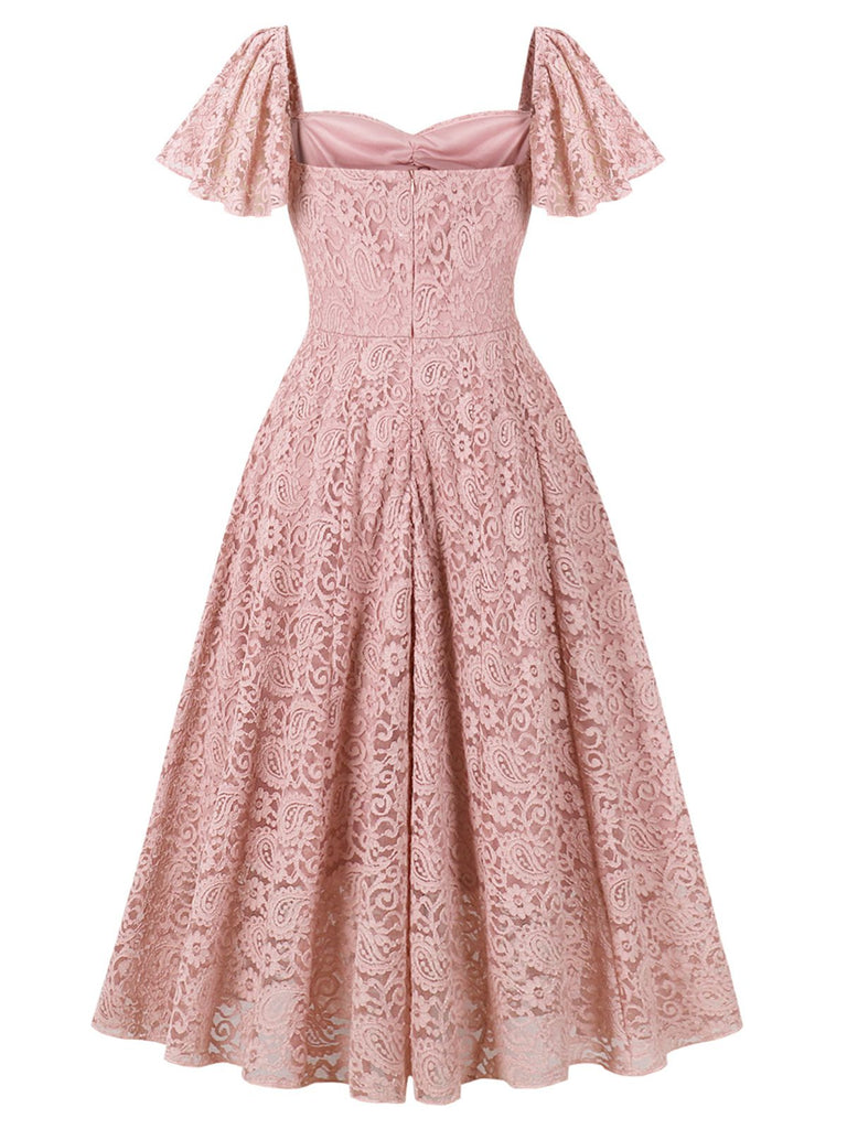 Pink 1950s Solid Lace Heart Collar Dress: where 1950s romance meets her modern spirit