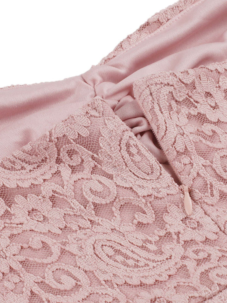 Pink 1950s Solid Lace Heart Collar Dress — a 1950s silhouette that turns sidewalks into runways