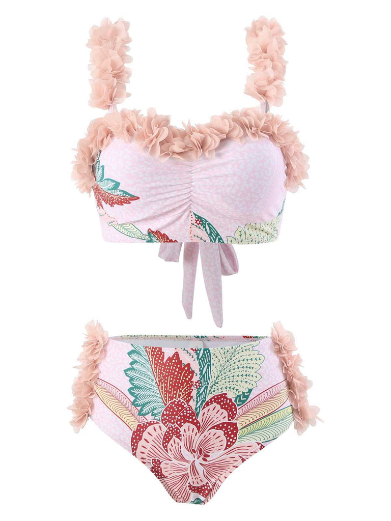 She's wearing Pink 1950s Spaghetti Strap 3D Floral Swimsuit and the whole beach remembers the 1950s