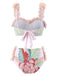 Pink 1950s Spaghetti Strap 3D Floral Swimsuit: 1950s Riviera elegance, reimagined for her
