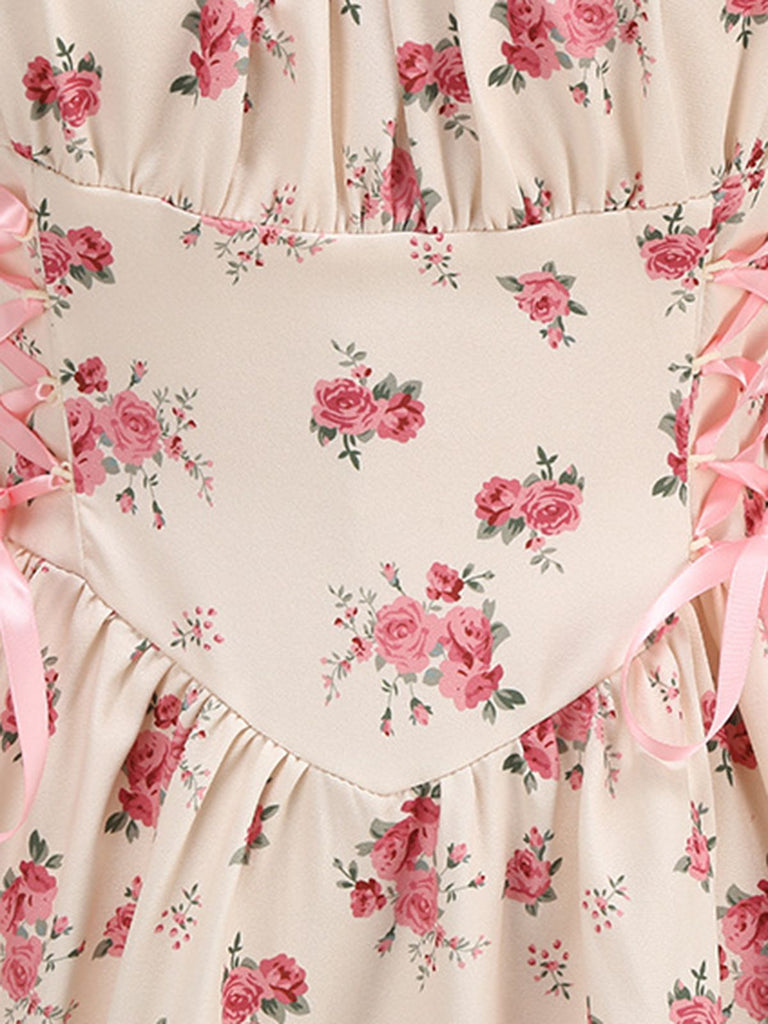 Pink 1950s Strap Ditsy Floral Lace-Up A-Line Dress — the kind of 1950s dress that makes strangers smile