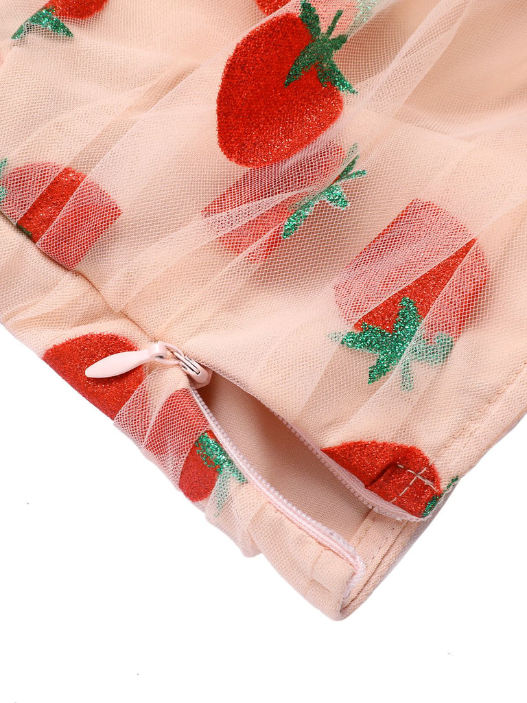 Pink 1950s Strawberry Mesh V-Neck Top, vintage top, retro blouse - perfect for women who love vintage and retro fashion