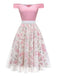 Pink 1950s Sweetheart Rose Mesh Off-Shoulder Dress - vintage dress, retro fashion, rockabilly