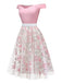 Pink 1950s Sweetheart Rose Mesh Off-Shoulder Dress - vintage dress, retro fashion, rockabilly