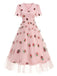 She slips into this Pink 1950s V-Neck Strawberry Mesh Swing Dress and suddenly it's a 1950s daydream