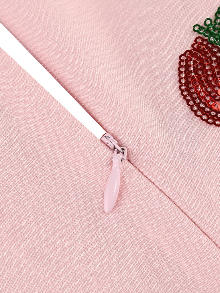 She slips into this Pink 1950s V-Neck Strawberry Mesh Swing Dress and suddenly it's a 1950s daydream