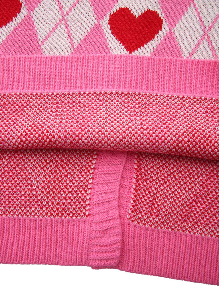 Pink 1950s Valentine Heart Knit Cardigan Sweater - vintage fashion, retro style