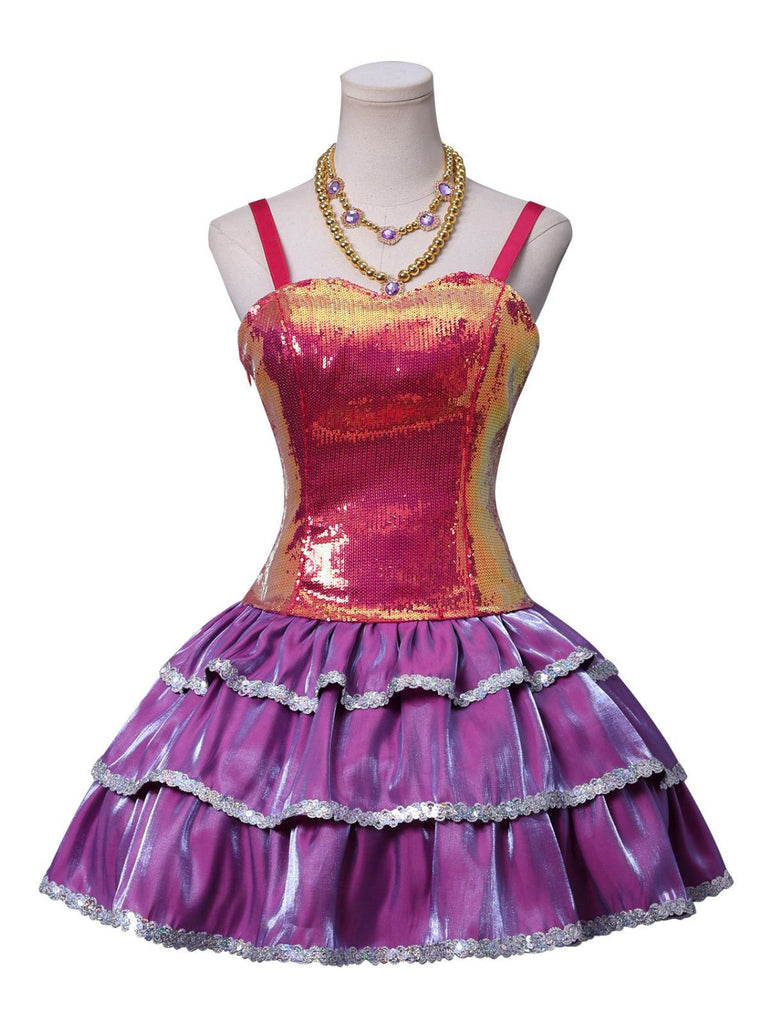 Pink 1960s Barbie Sequin Strap Ruffled Dress - vintage dress, retro fashion