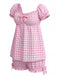 Pink 1960s Bow Gingham Ruffle Pajama Set - vintage fashion, retro style