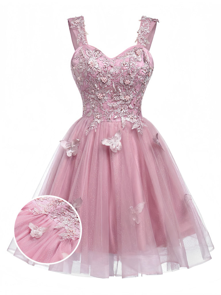 Pink 1960s Butterfly Tulle Glitter Homecoming Mini Dress, vintage dress, retro fashion - perfect for women who love vintage and retro fashion