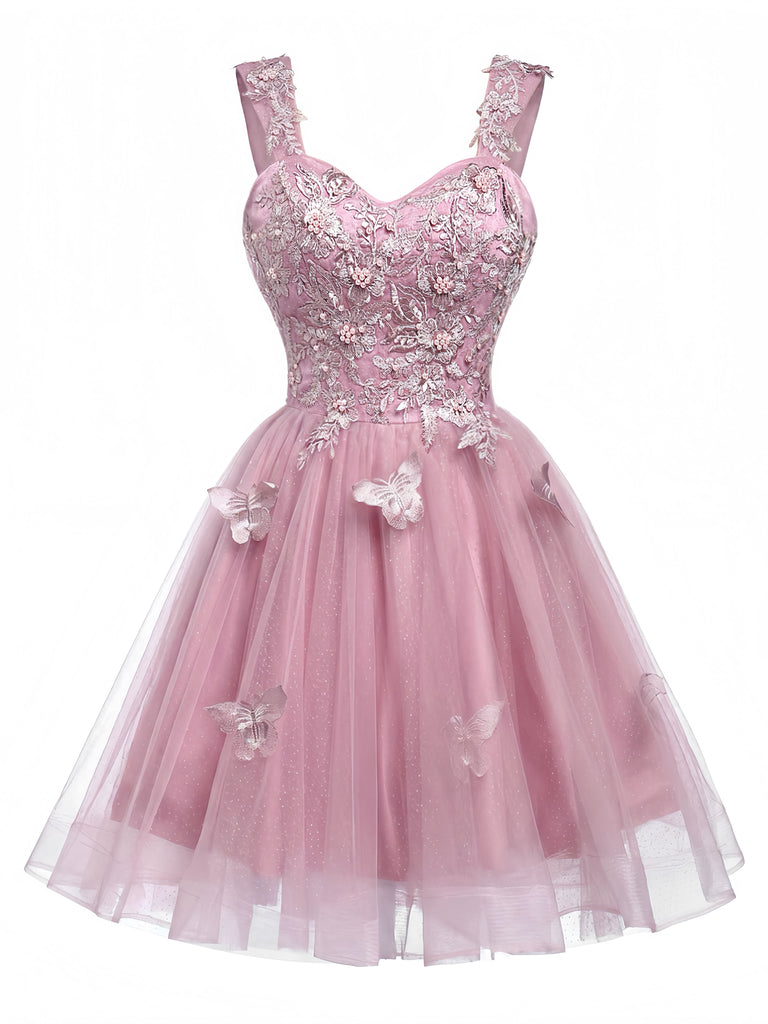 Pink 1960s Butterfly Tulle Glitter Homecoming Mini Dress, vintage dress, retro fashion - perfect for women who love vintage and retro fashion