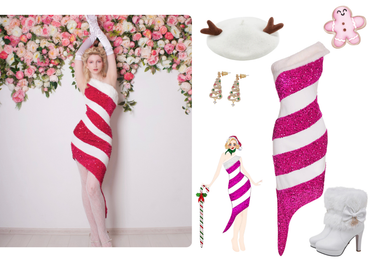 She slips into this Pink 1960s Candy Cane One-Shoulder Dress and suddenly it's a 1960s daydream