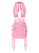 She slips into this Pink 1960s Deep-V Halter Floral Lace Dress and suddenly it's a 1960s daydream