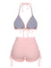 This Pink 1960s Floral Lace-Up Halter Swimsuit carries 1960s vacation dreams in every stitch