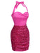 Pink 1960s Halter Sequined Wrap Dress, vintage dress, retro fashion - perfect for women who love vintage and retro fashion