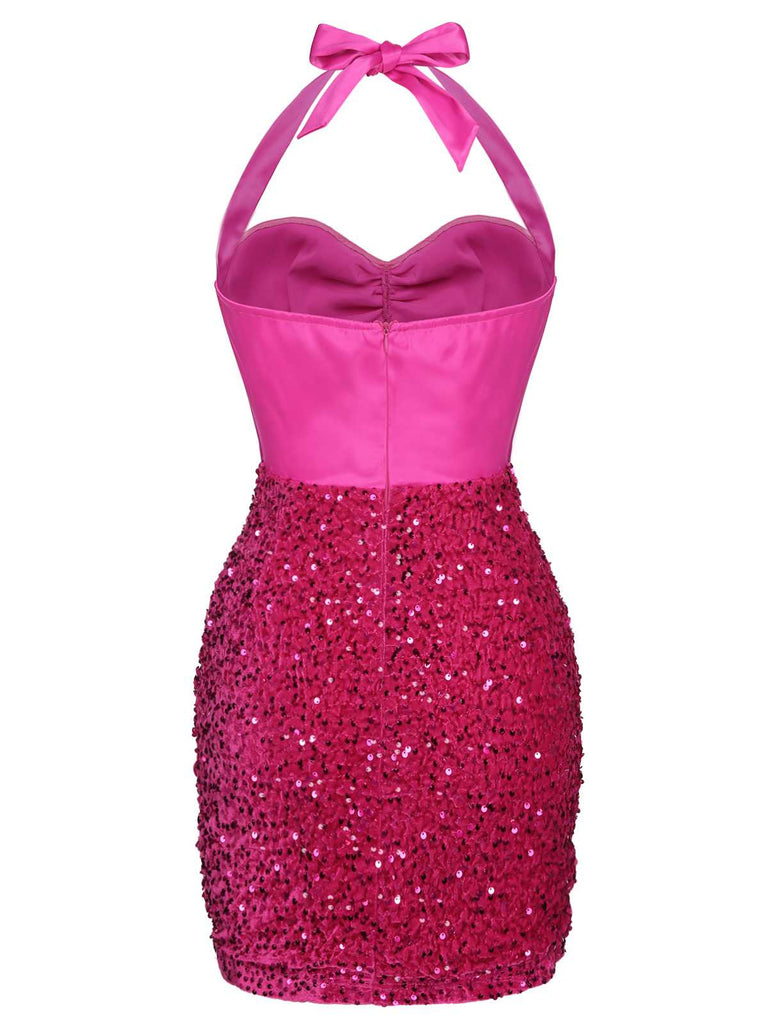 Pink 1960s Halter Sequined Wrap Dress, vintage dress, retro fashion - perfect for women who love vintage and retro fashion