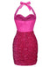 Pink 1960s Halter Sequined Wrap Dress, vintage dress, retro fashion - perfect for women who love vintage and retro fashion